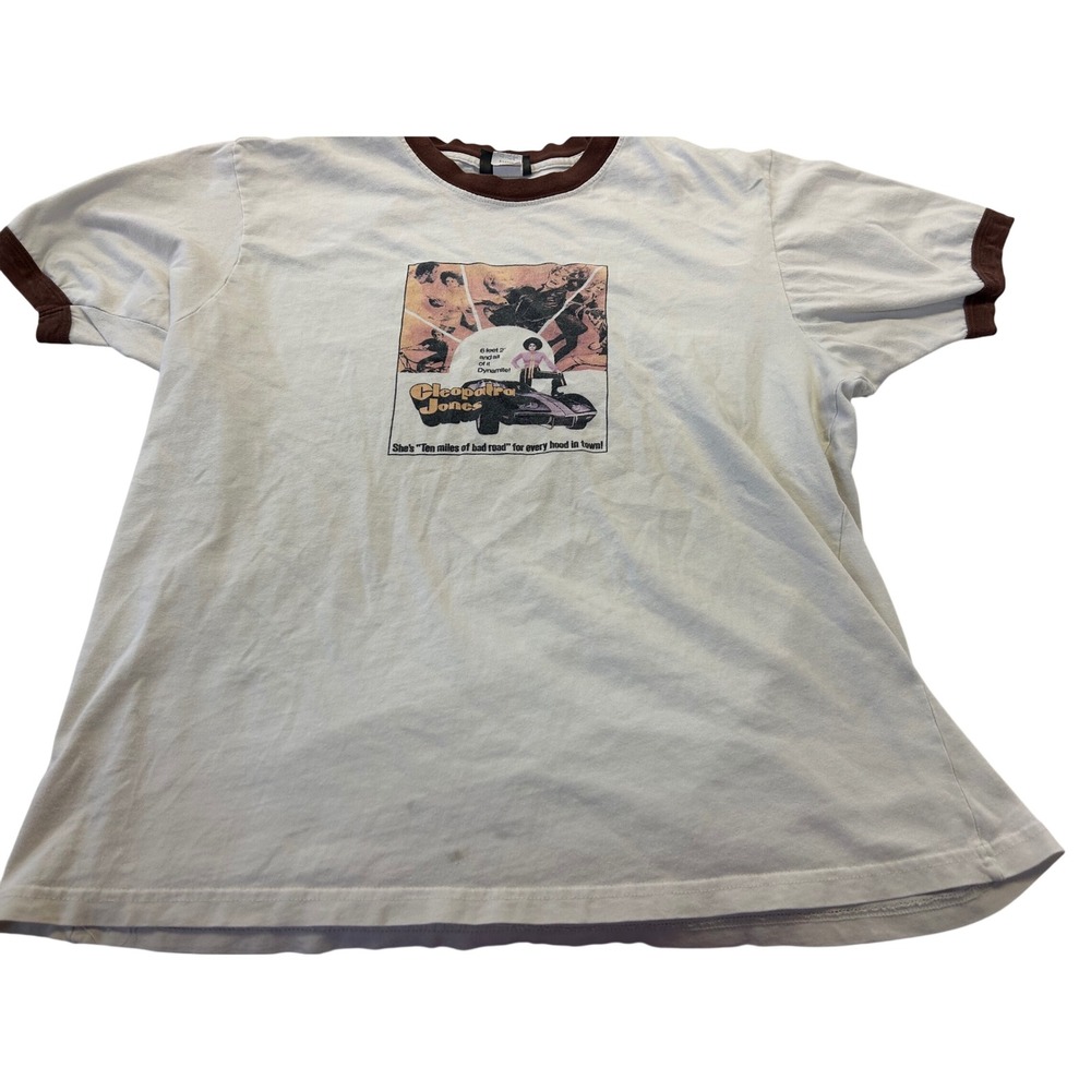 Vintage BC Ethic Cleopatra Jones Movie Graphic Ringer T-Shirt Cream Brown XL